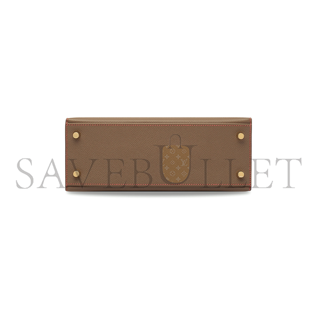 HERMÈS ÉTOUPE & ROSE AZALÉE EPSOM KELLY 25 WITH GOLD HARDWARE (25*17*7cm) 